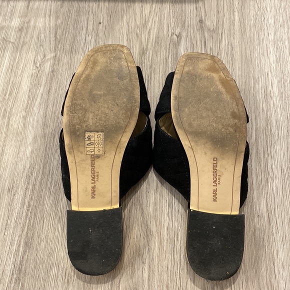 Karl Lagerfeld | Paris Rae Black Leather Quilted Criss Cross Sandals | Size 7 - Picture 4 of 5